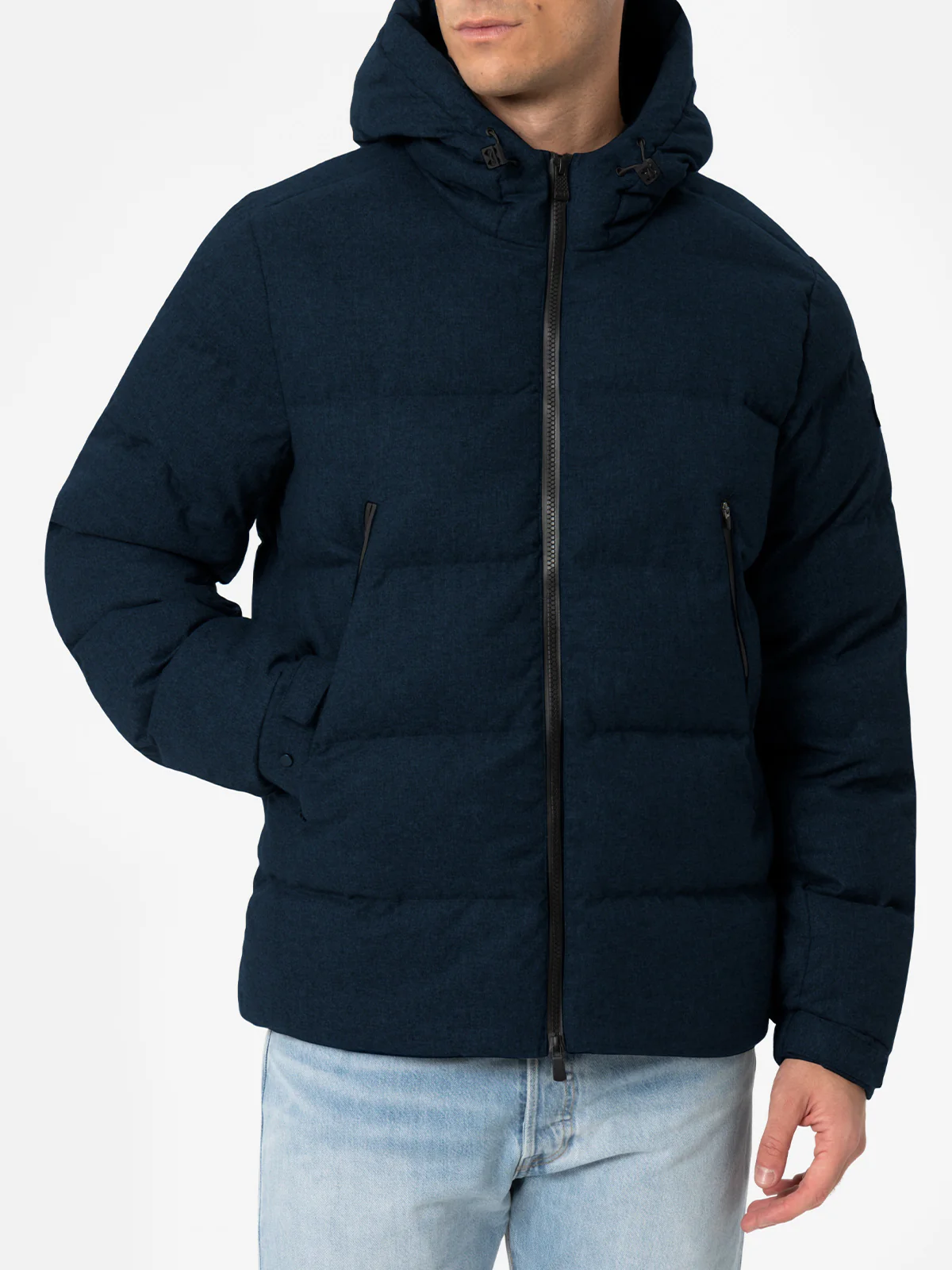 Chaqueta de plumas con capucha de franela azul marino para hombre de Maier