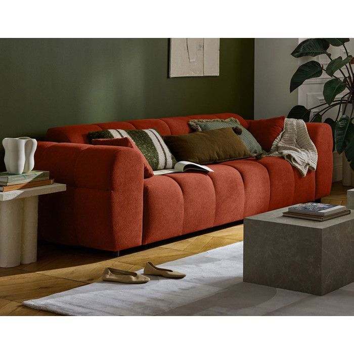 Ray - canapé droit 3 places en tissu texturé - Rouge