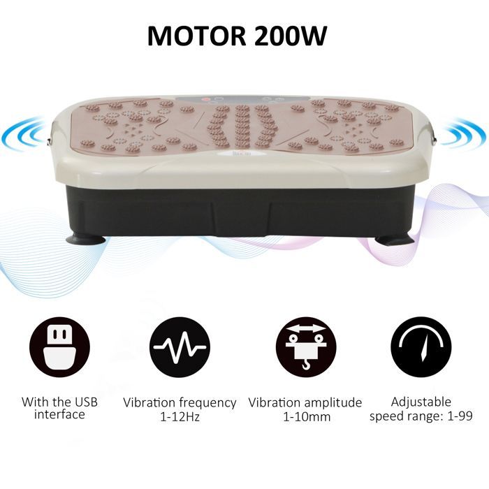 Plataforma vibratoria para fitness - Beige - 99 niveles - Control remoto - Altavoz USB