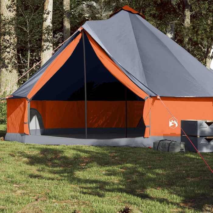 Tienda de campaña familiar tipo tipi impermeable vidaXL para 8 personas, color gris y naranja, para jardín o exteriores (modelo 94590).