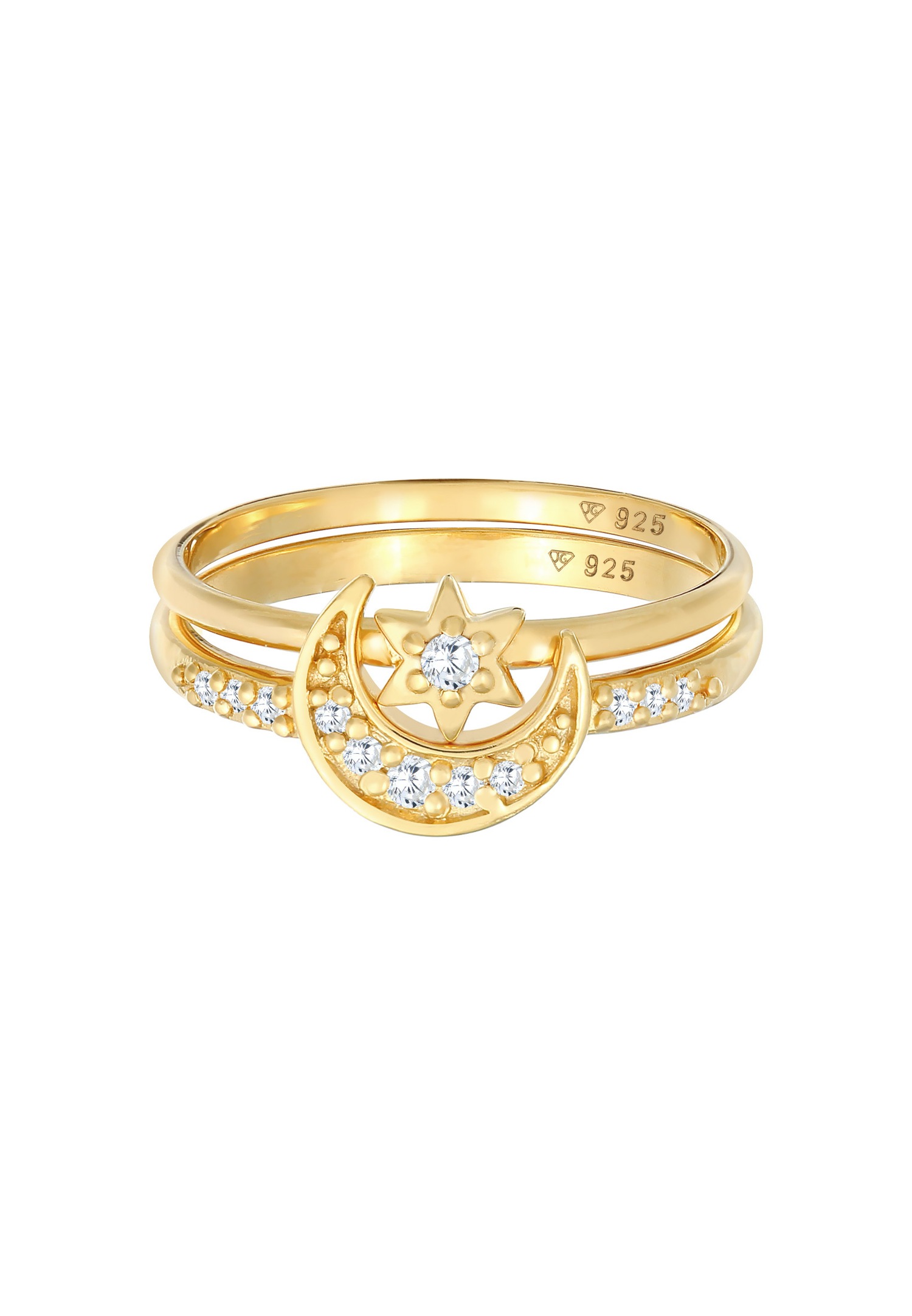 Elli Ensemble de bagues superposées pour femmes - Étoile Lune Astro Trend avec cristaux de zirconium en argent sterling 925