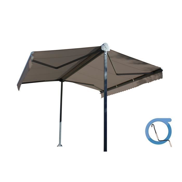 Manual double-sloped awning 4x2x3 m - Taupe fabric and textured anthracite grey frame - GARDEN OMBRAZUR