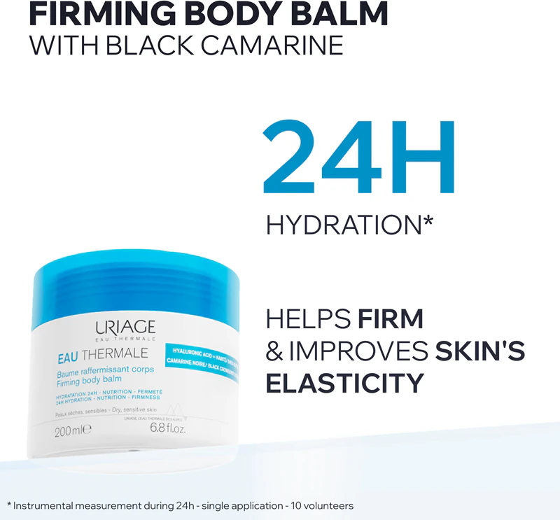 Bálsamo Corporal Firmador Uriage Eau Thermale, um bálsamo hidratante para o corpo, ideal para peles secas e sensíveis.