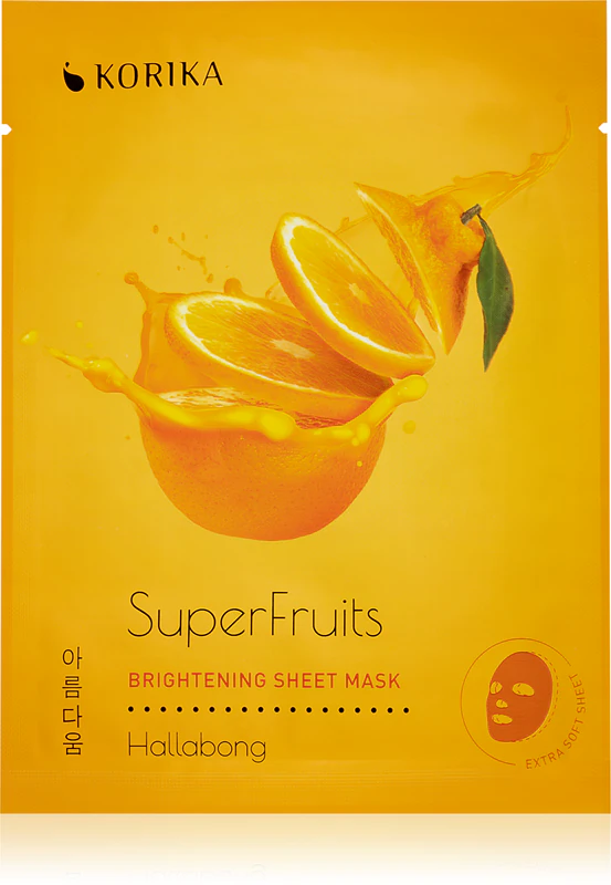 KORIKA SuperFruits Hallabong - Conjunto de 5 Máscaras Faciais Iluminadoras em Tecido: um conjunto de máscaras faciais com efeito iluminador de Hallabong a um preço reduzido.