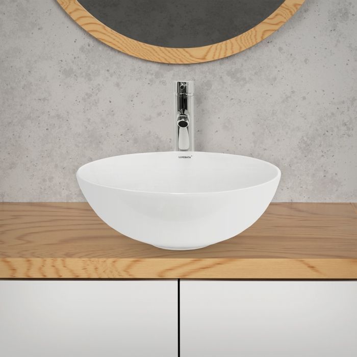 Lavabo de encimera ECD Alemania para baño - Ø 400x147 mm - Cerámica - Redondo - Blanco - Lavabo para inodoro