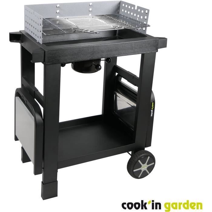COOK'IN GARDEN EASY 60 Houtskoolbarbecue - L 134 x B 48 x H 96 cm - Kookoppervlak: L 57 x B 30 cm - Zwart