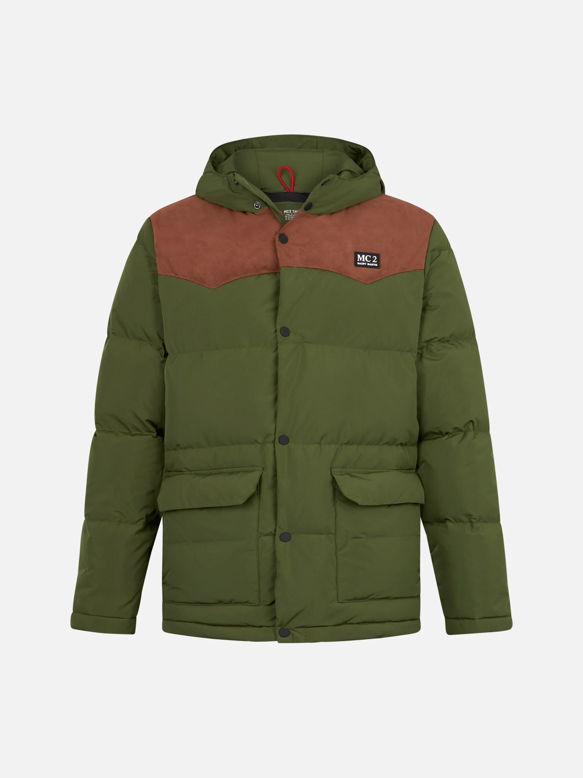 Heren donsjack in legergroen met capuchon