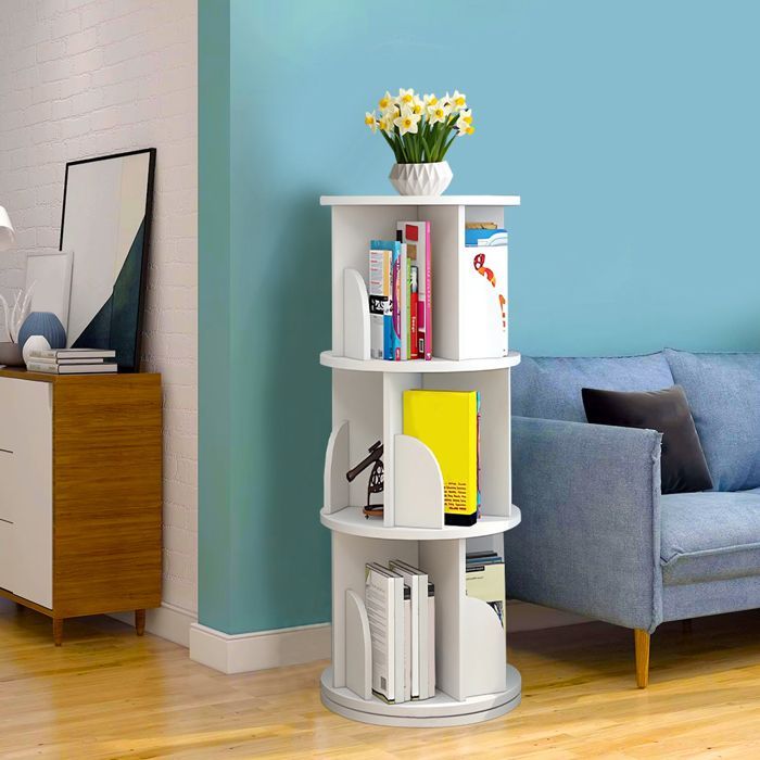 MIPAN. Estantería giratoria de 360 grados - Estantería giratoria de 3 niveles - Para habitación infantil - 40*40*97cm - Blanca