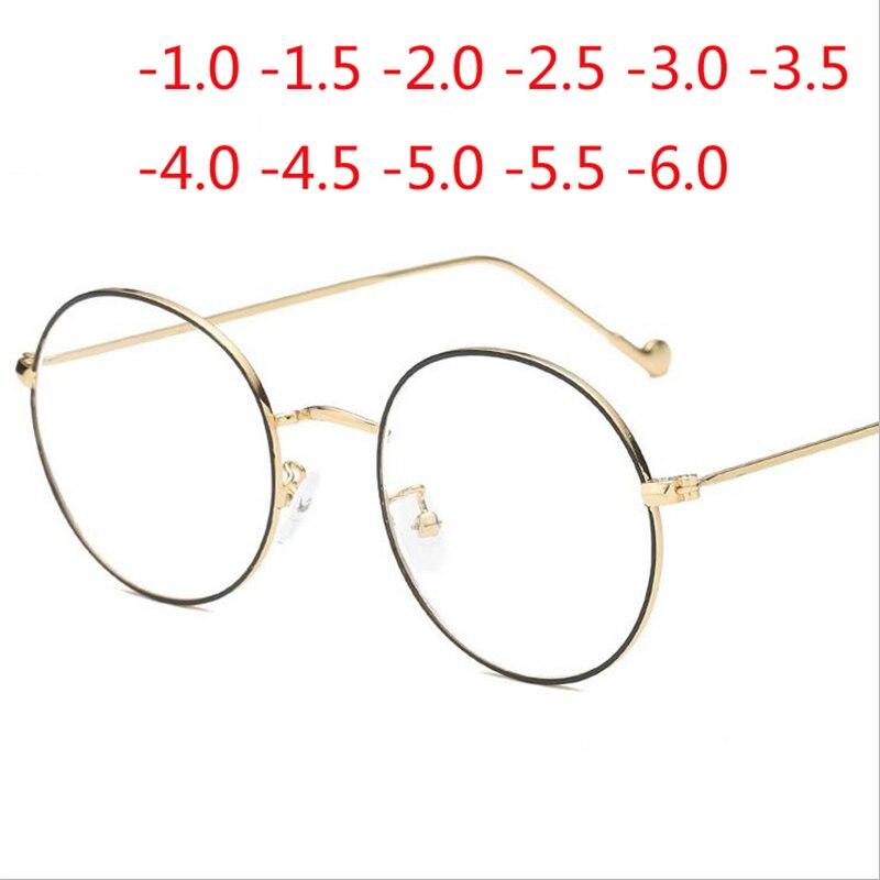 1,0 1,5 2,0 bis 6,0 Fertige Kurzsichtigkeitsbrillen für Unisex Ultraleichte Metallbrillen mit goldenem Rahmen und verschiedenen Stärken