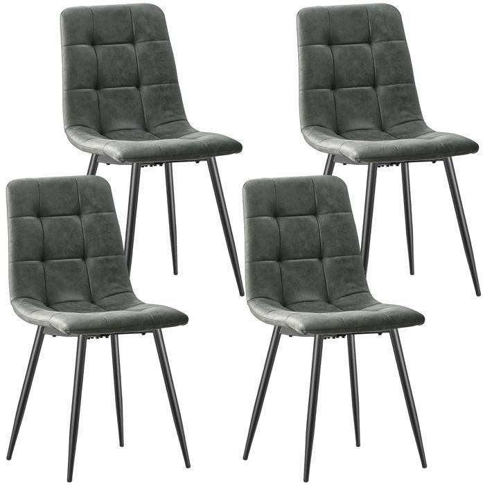 WAFTING Lot de 4 Chaise de Salle à Manger en Tissu Technique, Chaise Rembourrée avec Dossier Haut, Pied Métallique - Gris Foncé