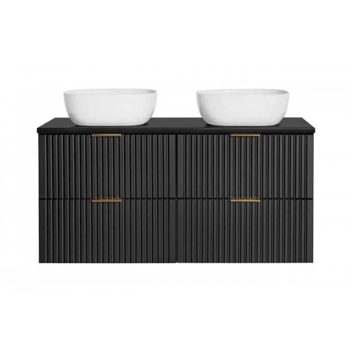 Ensembles salle de bain - Ensemble complet salle de bain meuble double vasques à poser 120 cm + 2 éléments - Georgia Black Noir