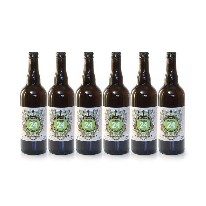 Pakke med 6 økologiske blonde øl fra Sarlat håndverksbryggeri, 75 cl