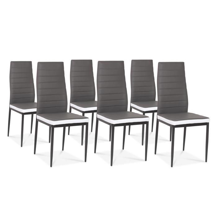 Conjunto de mesa de comedor IDMARKET GEORGIA, 140 cm, blanco y gris, y 6 sillas ROMAE, grises con ribete blanco.