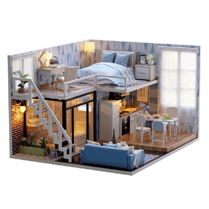 Maison de poupée DIY Maison de poupée mignonne Kit de jouets miniatures avec musique Le château dans le ciel
