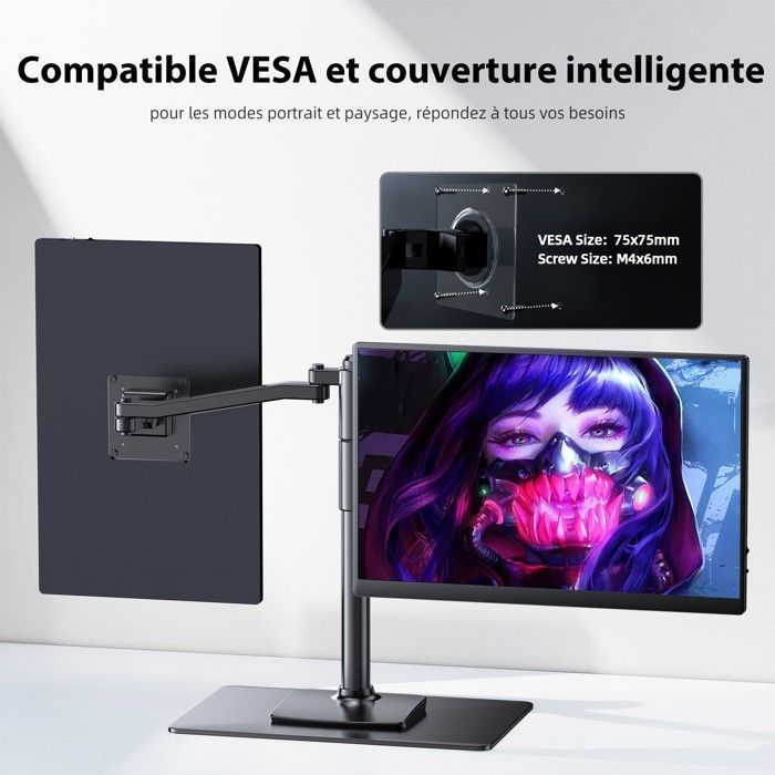 UPERFECT Moniteur portable 16 pouces 2560*1600 2K 120HZ, compatible VESA, avec ports miniHDMI, Type C, OTG
