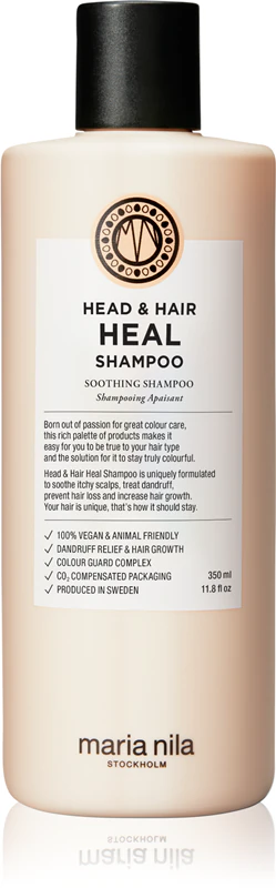 Shampoo Maria Nila Head & Hair Heal, anticaspa e antiqueda de cabelo.