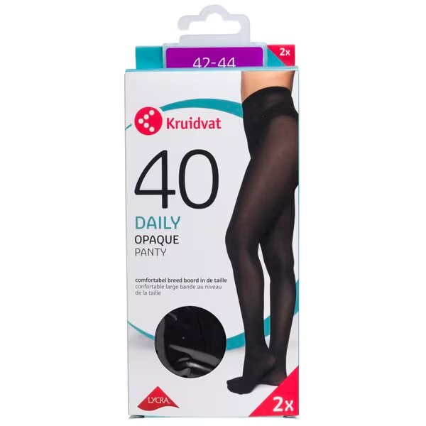 Kruidvat Daily Opaque хулахопке од 40 Den црне, величина 42-44, 2 комада