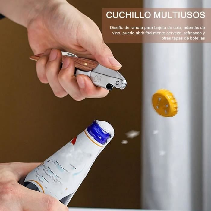 Sacacorchos SALUTUYA, abridor de botellas de vino, sacacorchos de acero inoxidable y madera, herramienta artística, soporte para botellas