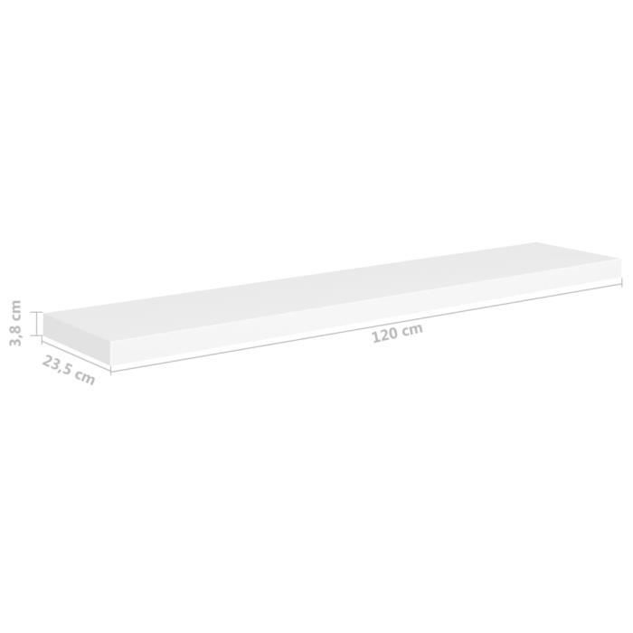 Estantes flotantes de pared vidaXL, 2 unidades, blancos, 120 x 23,5 x 3,8 cm, MDF