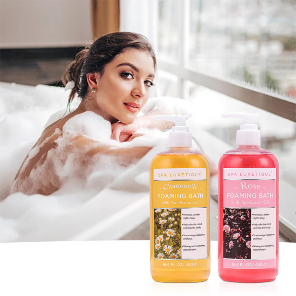 Livingandhome 2-teiliges Schaumbad-Set mit Rosen- und Kamillenduft