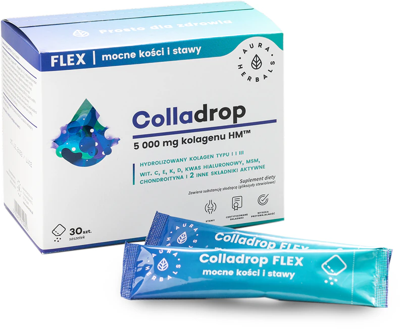 Výživový doplnok Aura Herbals Colladrop Flex 5000 mg morského kolagénu pre krásne vlasy, pokožku a nechty