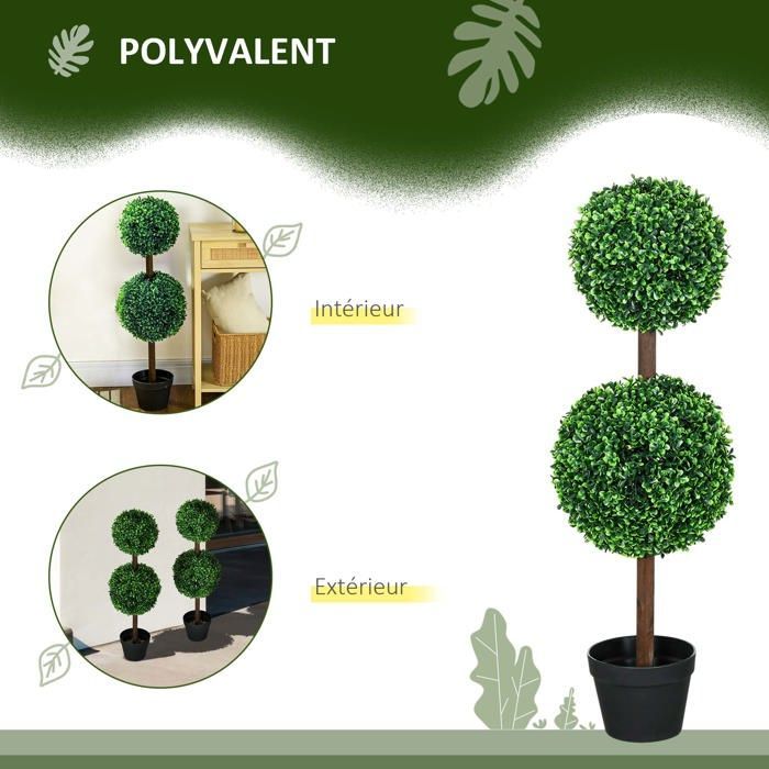 Boj artificial - HOMCOM - juego de 2 bolas dobles con tronco y maceta incluidos - decoración - plástico - altura 90 cm - verde