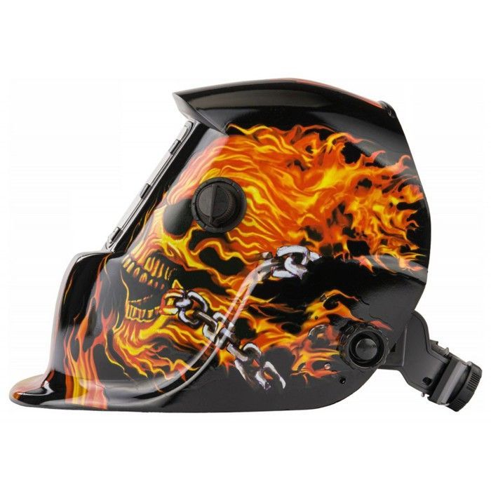 Masque de soudure professionnel auto-obscurcissant échelon 9-13 DIN Noir Flammes oranges