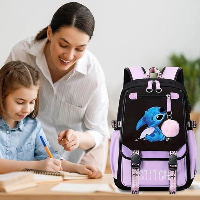 Sac à Dos, Sac à dos pour Enfants, Sac à dos d'école Sac à Dos Scolaire, aux Enfants Adolescents avec 2 USB ,Violet-28