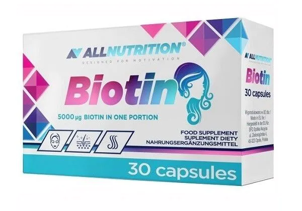 Allnutrition Biotin, Suplement diety zawierający biotynę 5000 mcg, Kapsułki