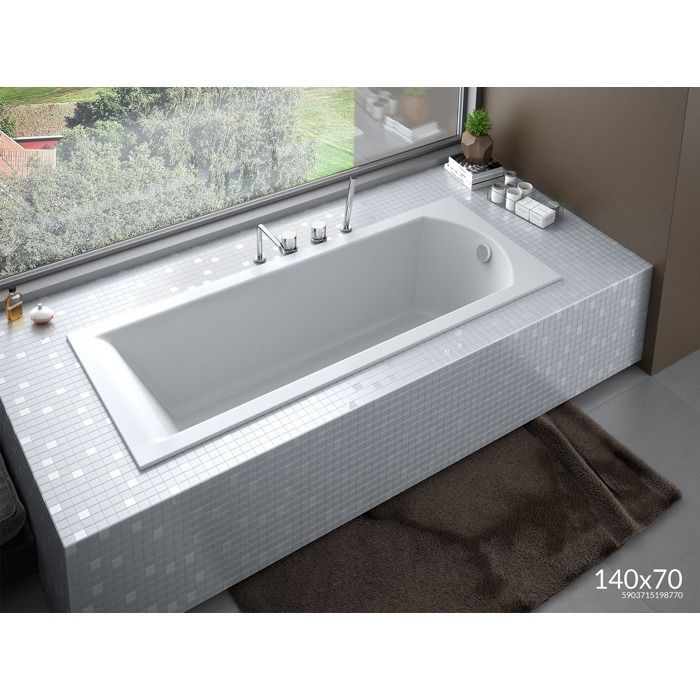 Baignoire Rectangulaire 140x70 + support en polystyrène Siphon +pieds SHEA SLIM