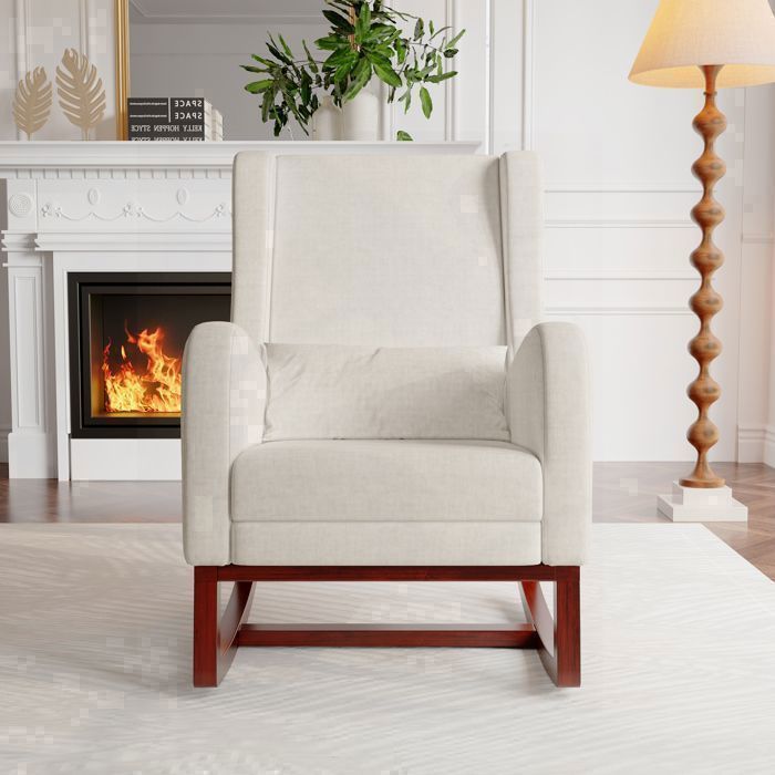 Mecedora - RWUDV - Terciopelo beige - Reposapiés retráctil - Bolsillo lateral - Máximo confort