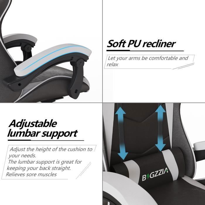 [Bigzzia] Silla de oficina - Silla gaming - Silla gaming giratoria ajustable - con cojín y respaldo reclinable, color blanco