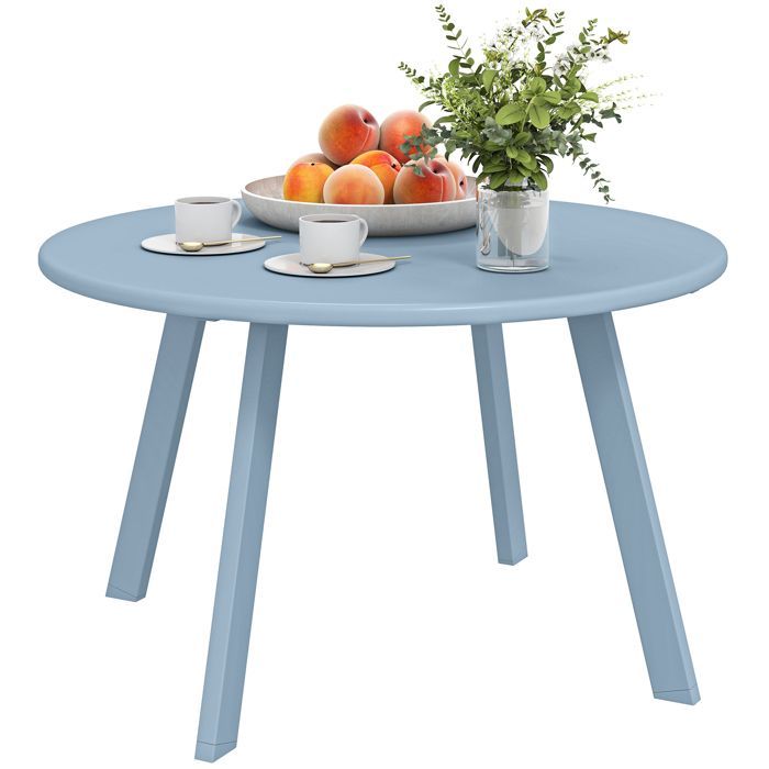 Petite table basse - Outsunny - ronde - avec patins antidérapants - cadre en métal - pour jardin, terrasse - Ø 70 x 42 cm - bleu