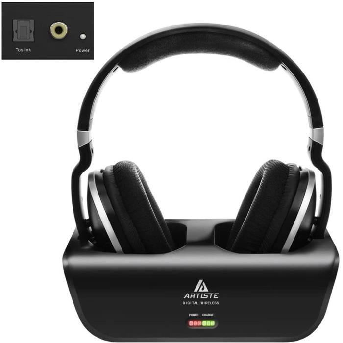 Auriculares inalámbricos para TV ARTISTE ADH300 de 24 GHz con estación de carga Plug and Play, cable de 30,5 m (100 pies), n.° 277.