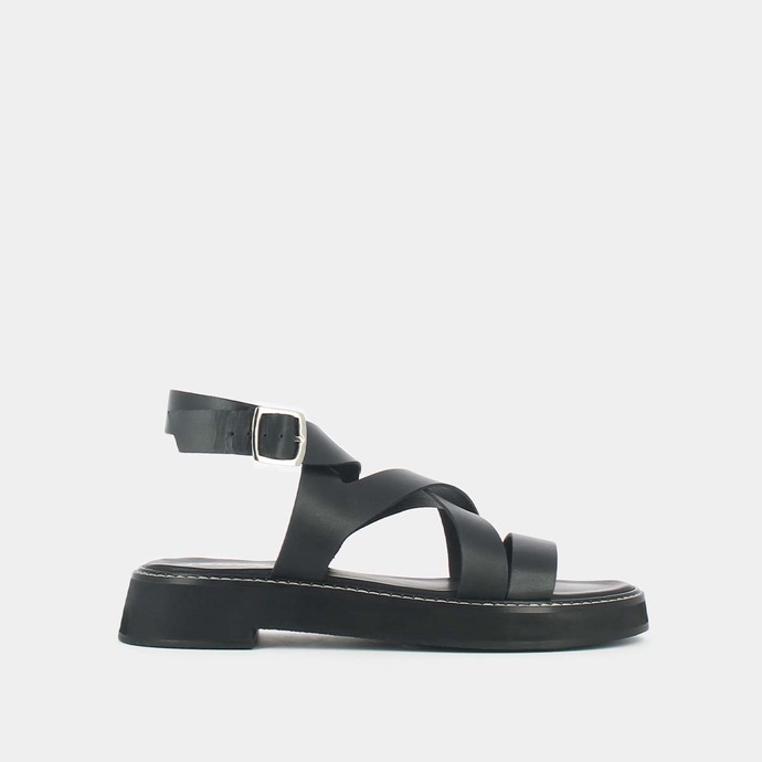 Sandales à brides croisées  en cuir noir