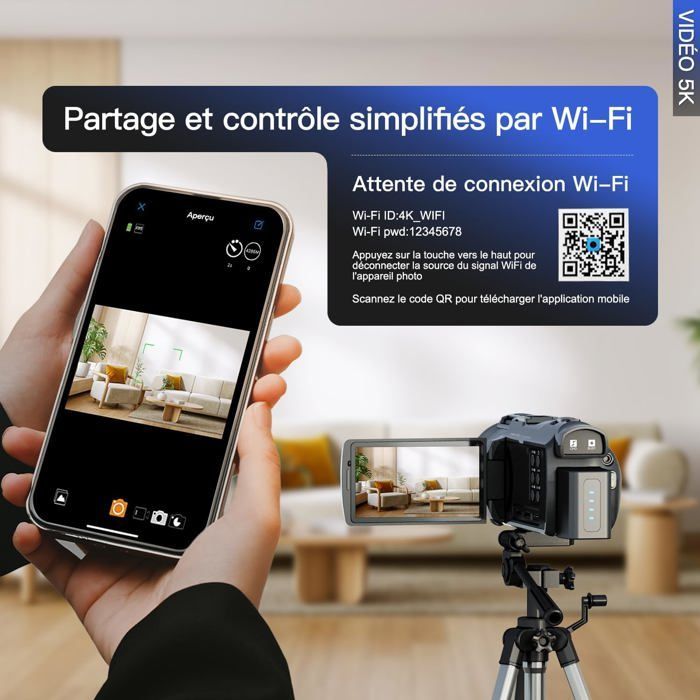 Videocamera 5K 48MP F1.8 WiFi - Schermo inclinabile a 270° e zoom 16x