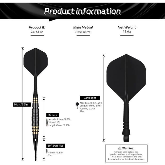 Darts mit Kunststoffspitzen, 3 Darts für elektronische Dartscheiben [18 g], professionelles Dartscheiben-Set mit 30 Spitzen für Dartscheiben