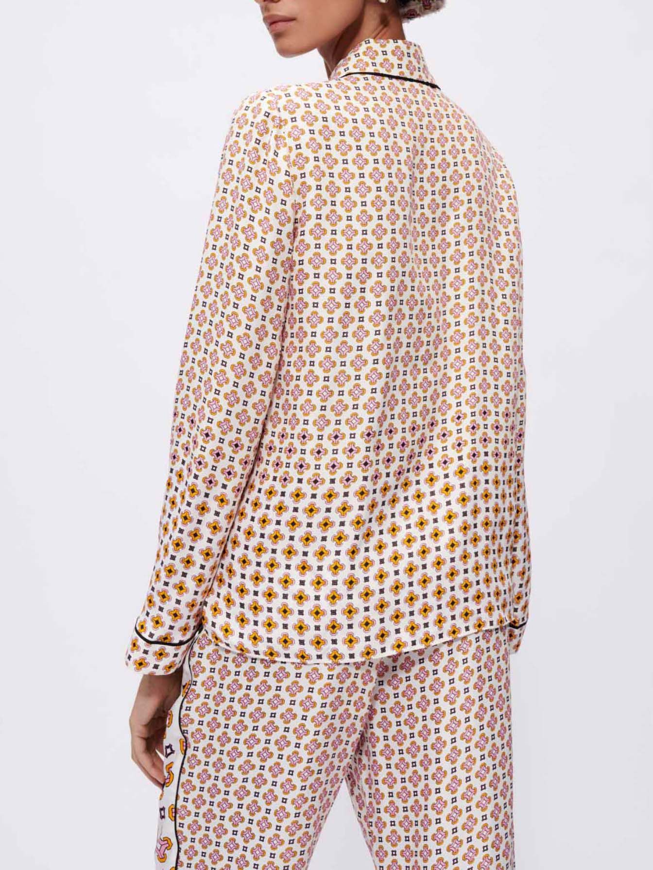 Viscose overhemd met print - Tegels fond écru