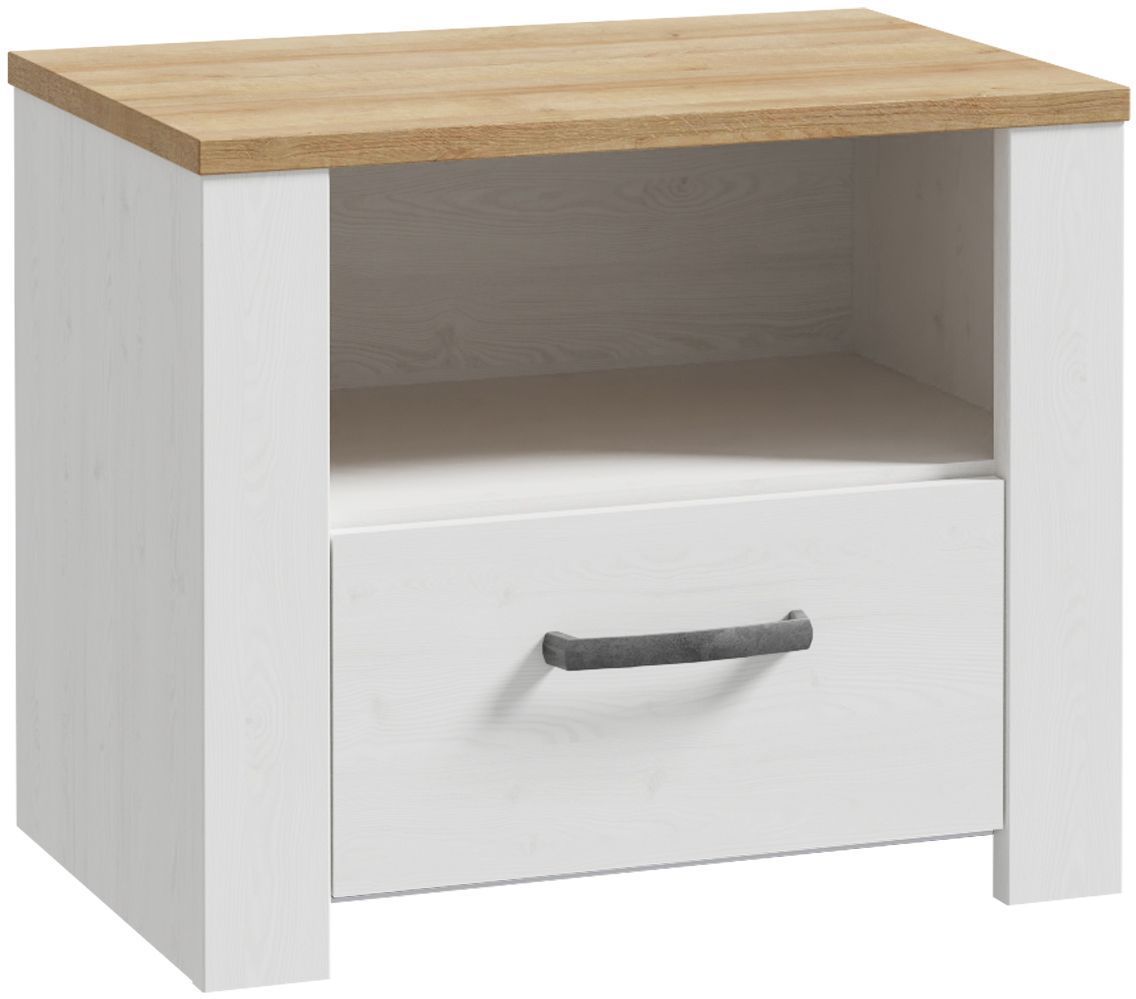 Bedside table with 1 drawer and 1 shelf - BOHOL - Oak / White - W61.6 x D42 x H52 cm