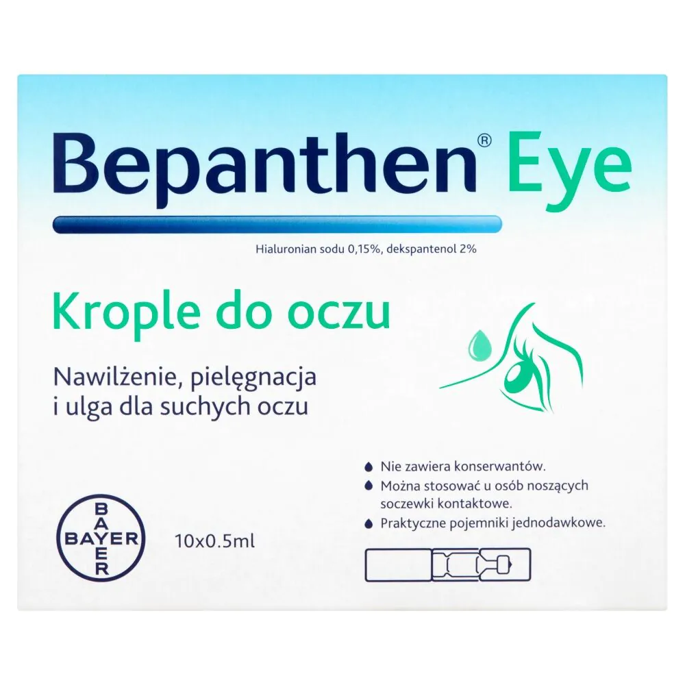 Bepanthen Eye, Nawilżenie, pielęgnacja i ulga dla suchych oczu, Krople do oczu, Pojemniki jednodawkowe