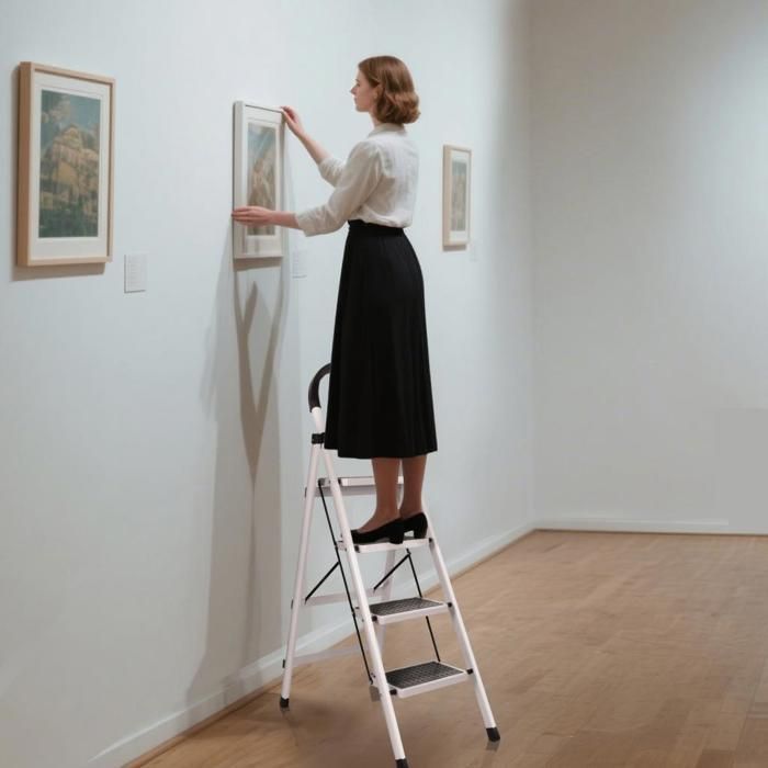 iDEGU Escabeau Pliable en 4 Marches, Échelle Antidérapante avec Poignée, Robuste et Large Pédale,Charge jusqu'à 150KG,Noir et Blanc