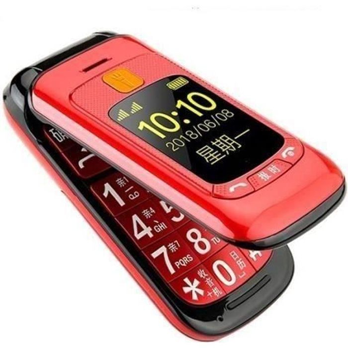 Téléphone grosses touches mobile sénior à clapet - Double écran LCD - Sonnerie et volume ultra fort - Bouton SOS Bi00085
