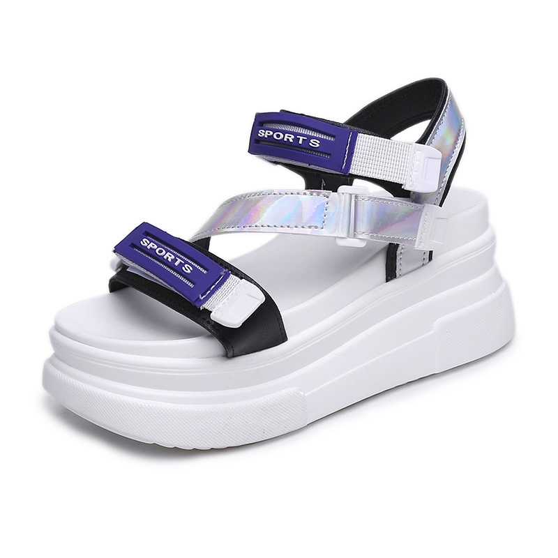 Sandali estivi da donna con tacco alto a zeppa da 8 cm, scarpe con plateau e fibbia in pelle, ciabatte estive casual da donna.