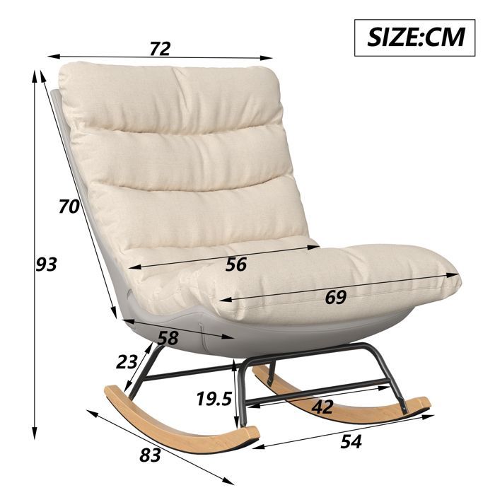Rocking Chair - LUMINARIX - Beige - Adjustable Backrest - Thick Cushion - Scandinavian Design