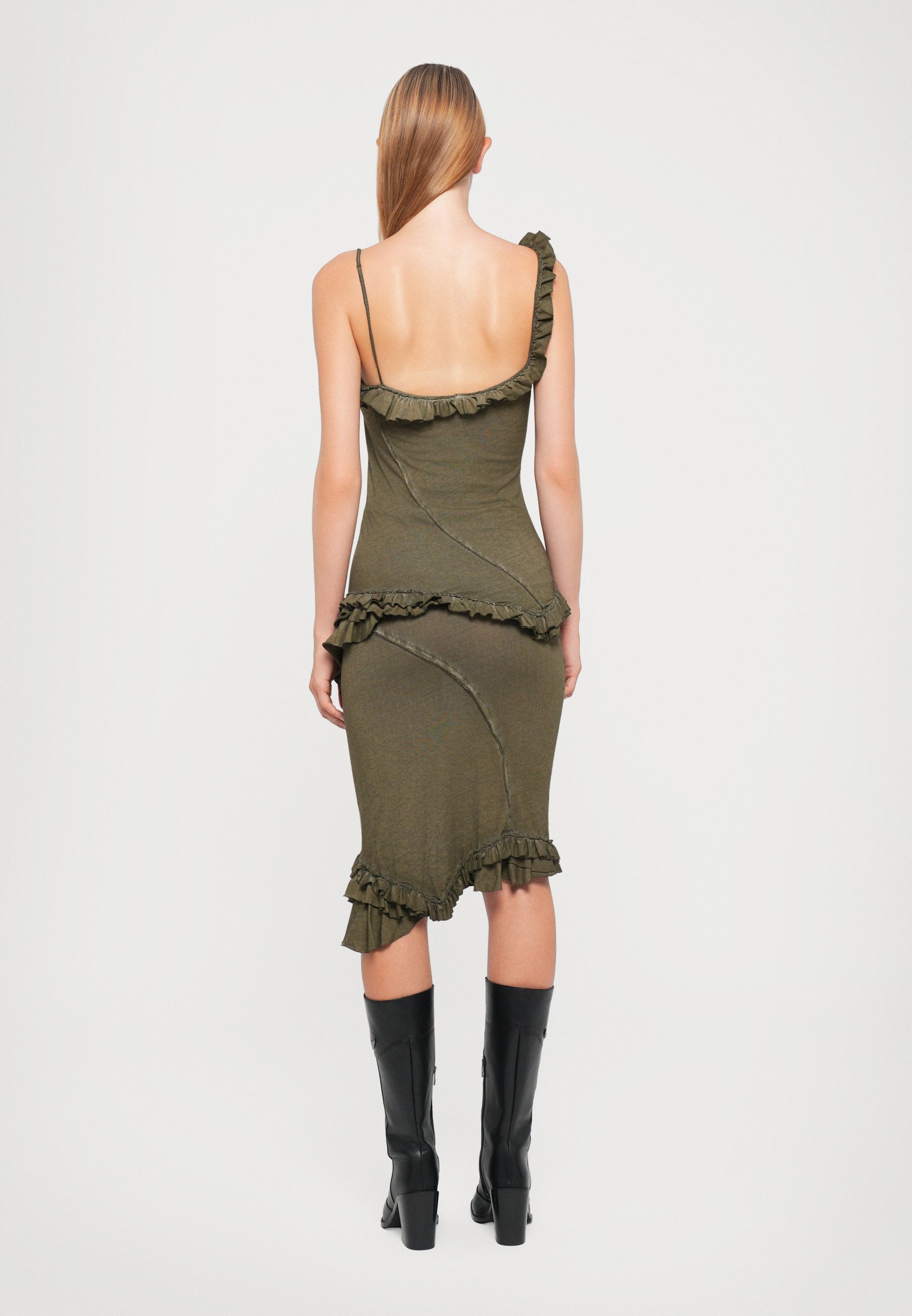 Ioannes RUFFLE TOP - Topp - dark olive