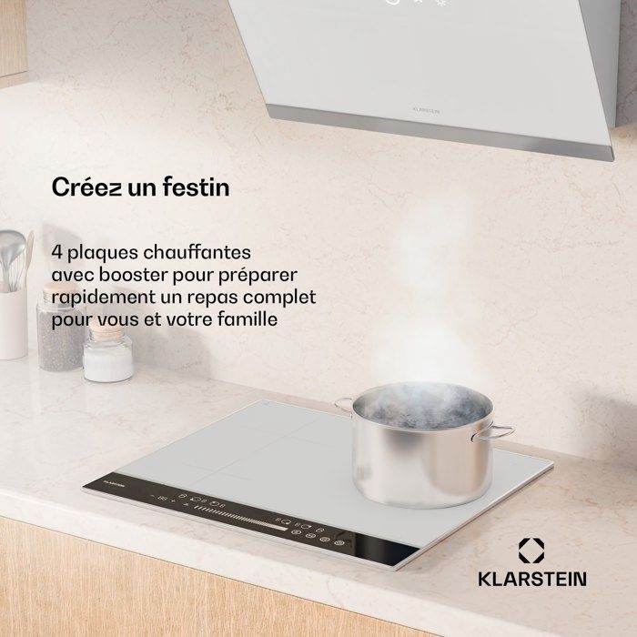 Klarstein DualTone Hybrid-Induktionskochfeld, FlexZone-Induktionskochfeld mit Schieberegler, 7200 W, Weiß
