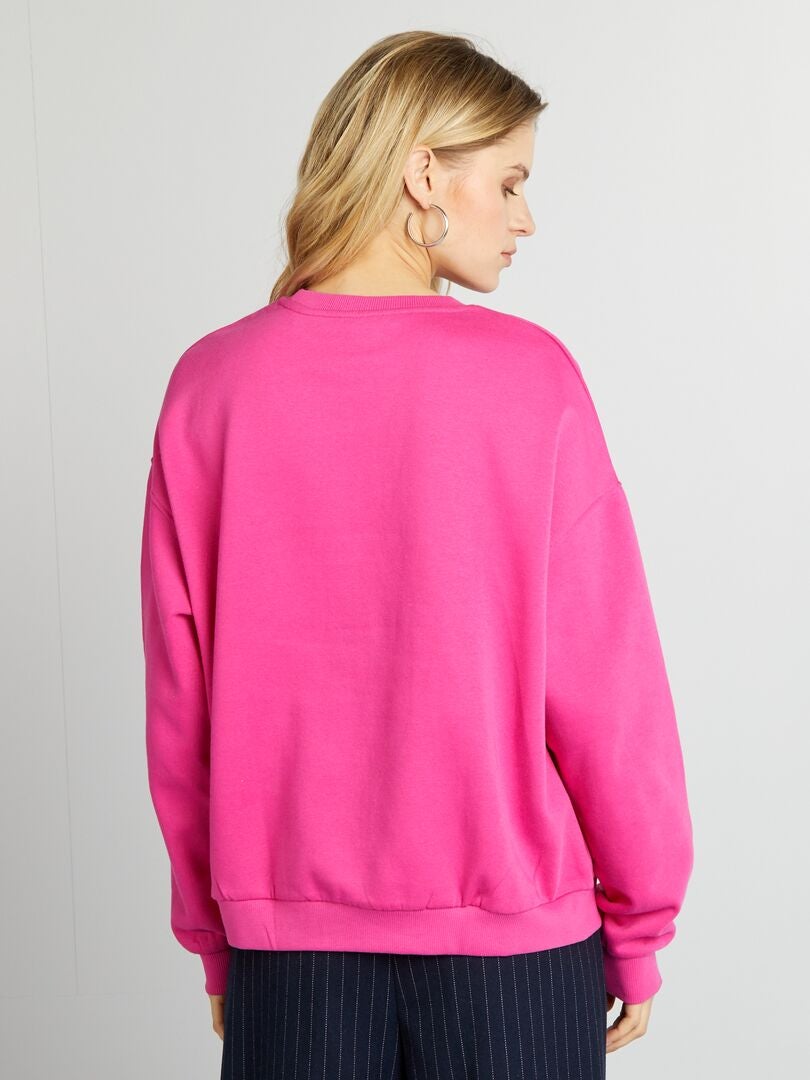 Bedrukte fleece sweater - ROZE