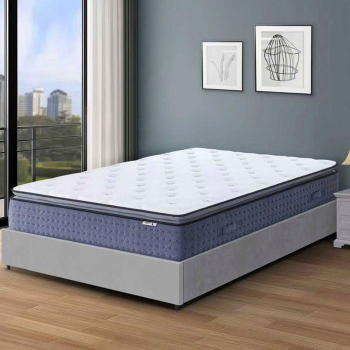 Matelas 180x200 cm ep 35 cm ressorts ensachés 3 zones + mousse mémoire, coutil bambou, bords renforcés - LASUITE