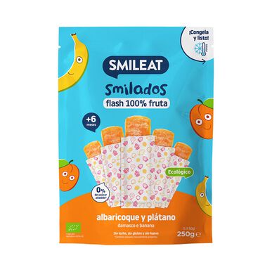 Smileat Smilados sárgabarackos és banános bio 6M gyümölcssnack fagyasztásra 250g 250g