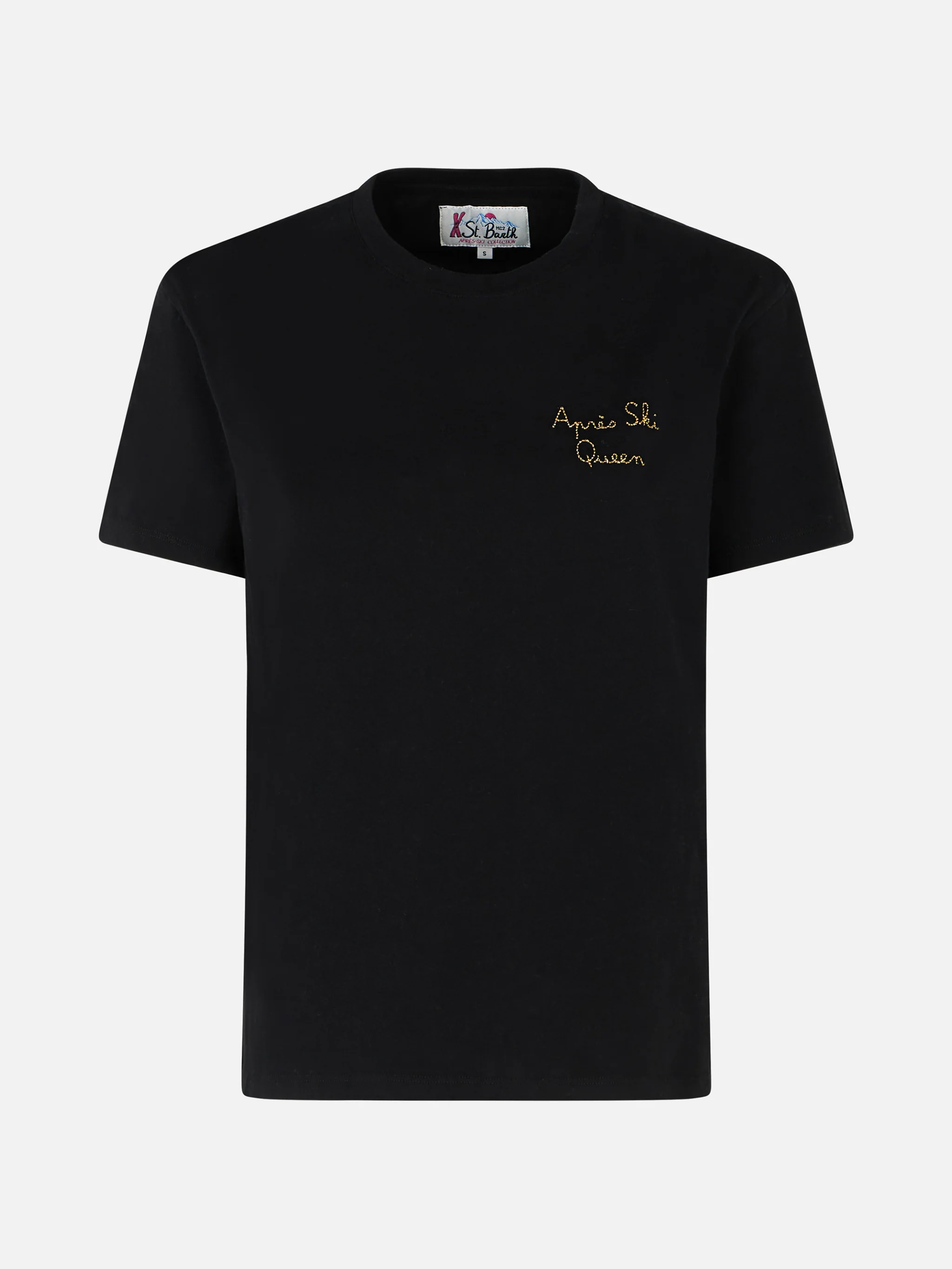 Aprés-Ski-Queen-T-Shirt aus bestickter, schwerer Baumwolle für Damen